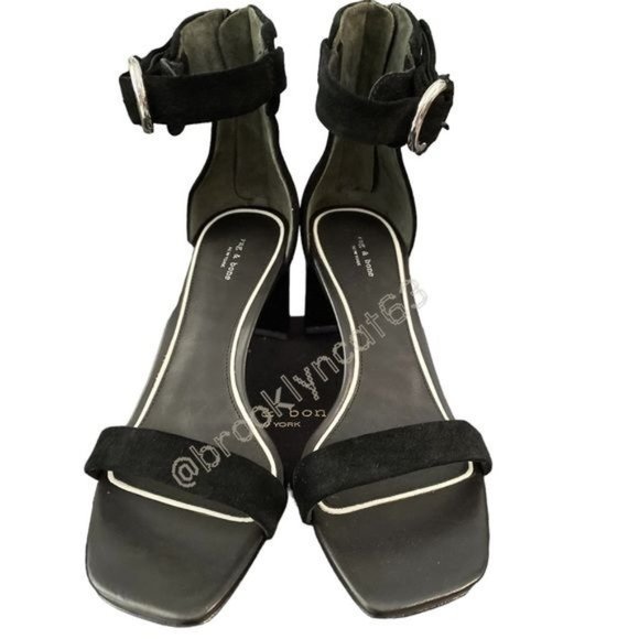 Rag & Bone Ellis Sandals Heels Leather Suede Black 8 - Picture 5 of 16